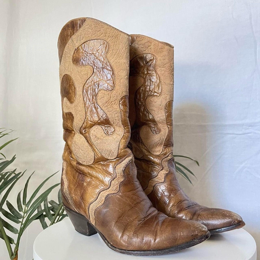 Zodiac Brown Two-Tone Leather Cowgirl Heeled Boots